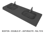 Plan vasque suspendu, double lavabos intégrés au angle arrondi L. 120 à 200 cm x 40 à 60 cm, résine minérale ACRYSTONE®  Finition lisse mate, Livraison Offerte et Rapide.